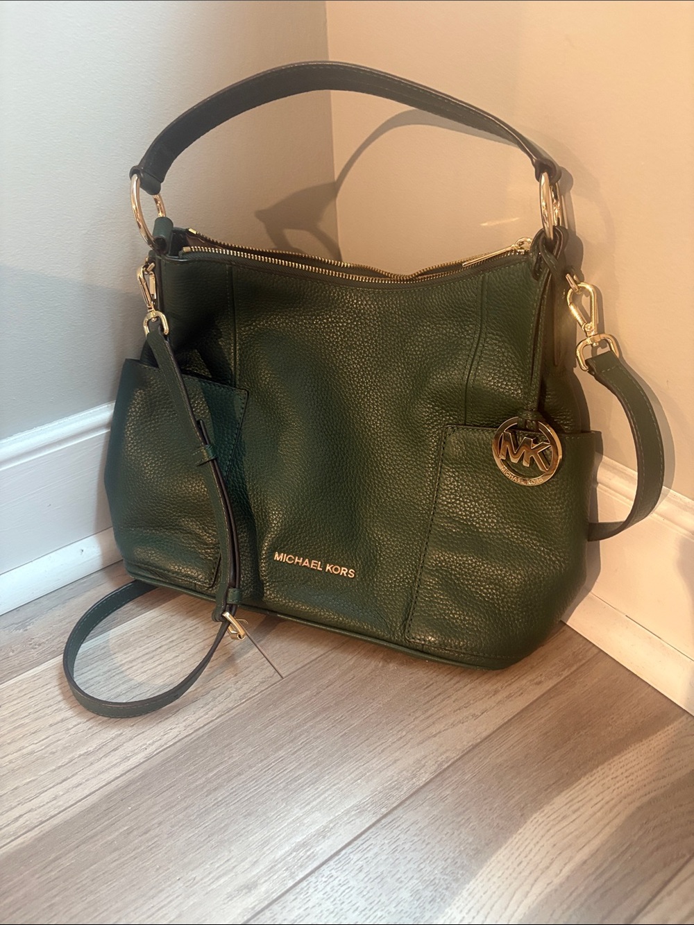 Michael Kors Forest Green Pebbled Leather Hobo Shoulder Bag